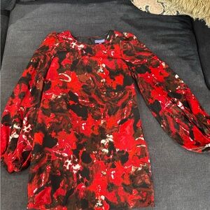 Vibrant Red and Black Long Sleeve Dress